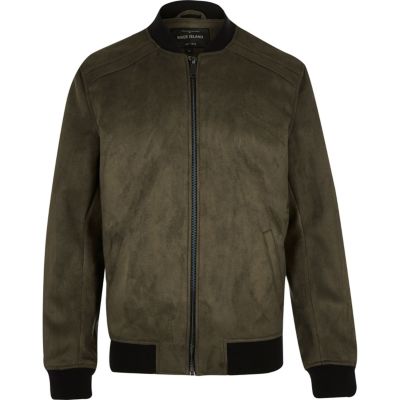 Green faux suede bomber jacket